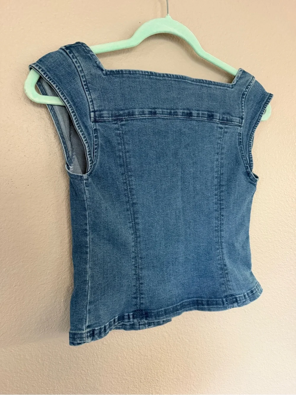 Free People Denim Square-Neck Tank Top in Medium Blue